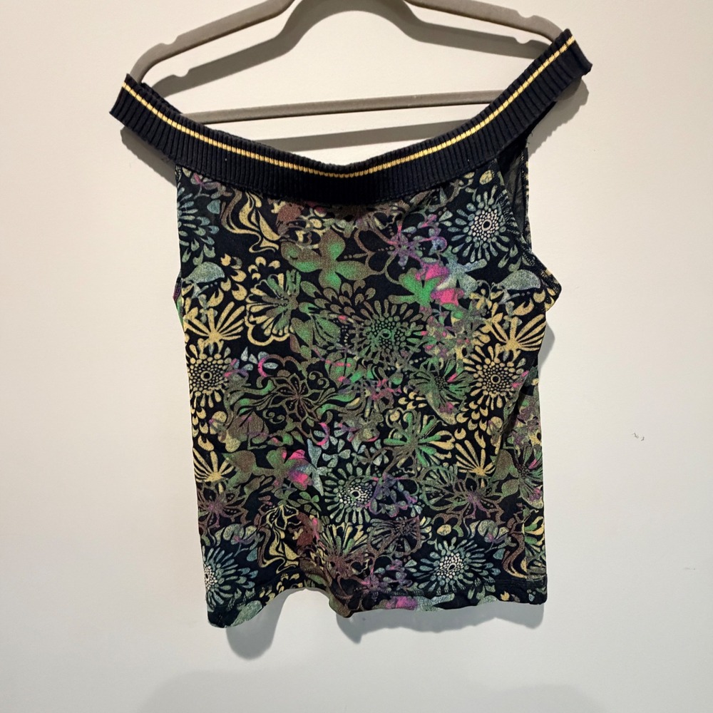 Y2K Thalia Sodi Floral Mesh Tank Top Women XL Stretch Whimsigoth Sheer